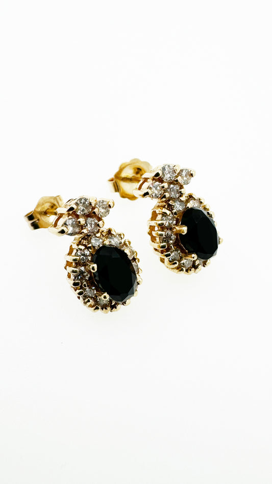 Onyx & Natural Diamond Earrings (1 TCW) in 14k Yellow Gold