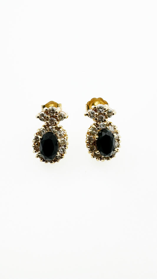 Onyx & Natural Diamond Earrings (1 TCW) in 14k Yellow Gold