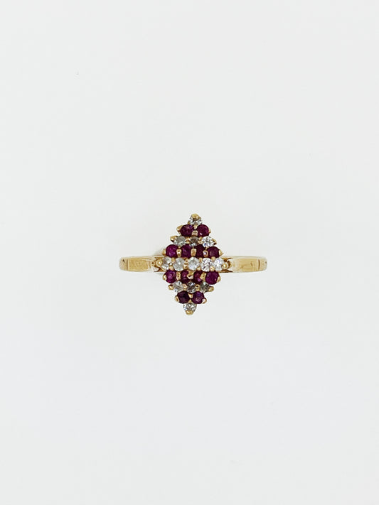 Ruby and Diamond Cluster Ring in 14k Gold