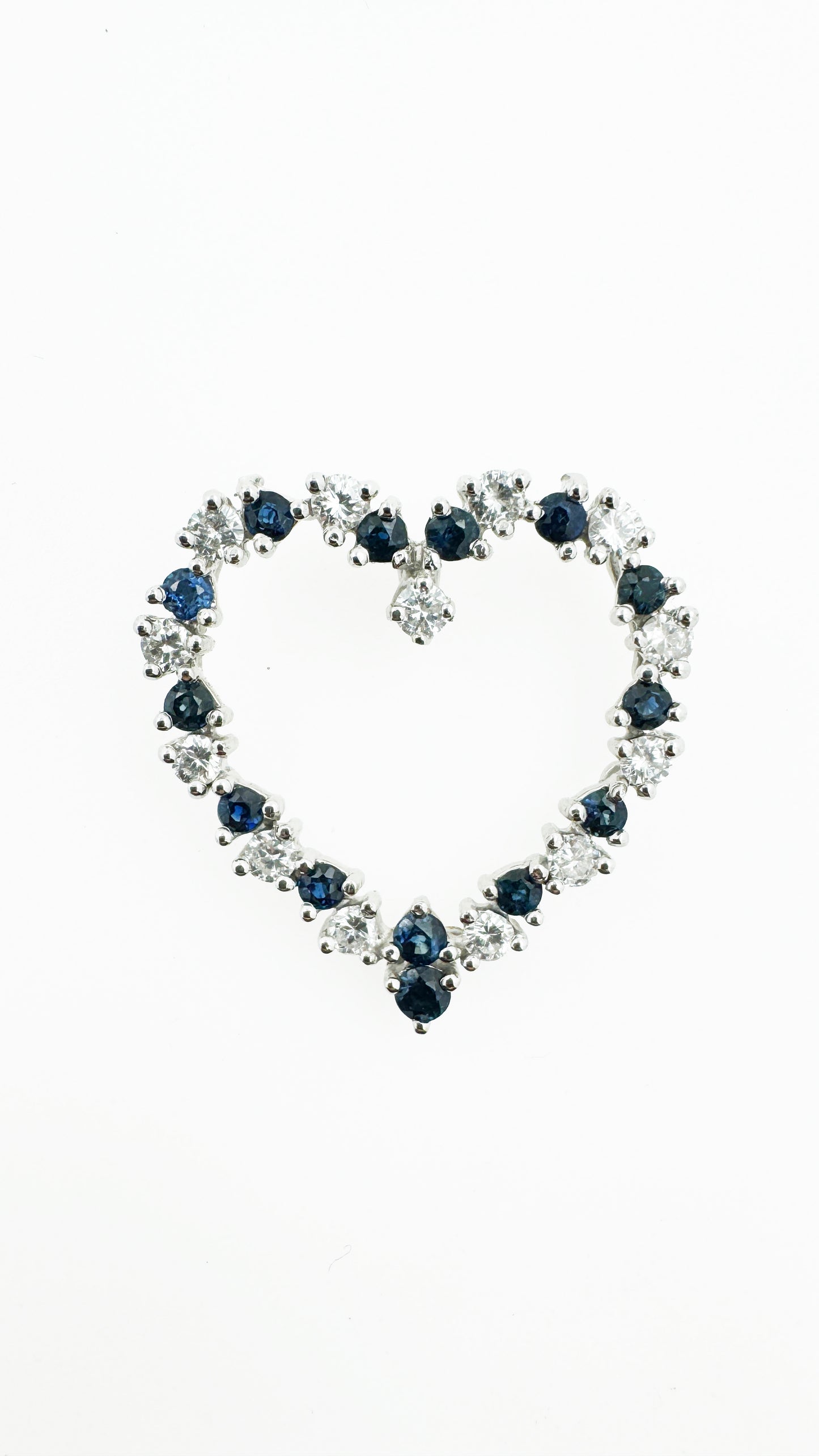 Natural Sapphire & Diamond Heart Pendant in 14k white Gold