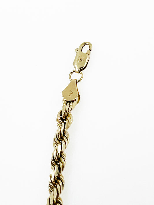 Semi-Hollow Rope Chain Bracelet in 14k Yellow Gold