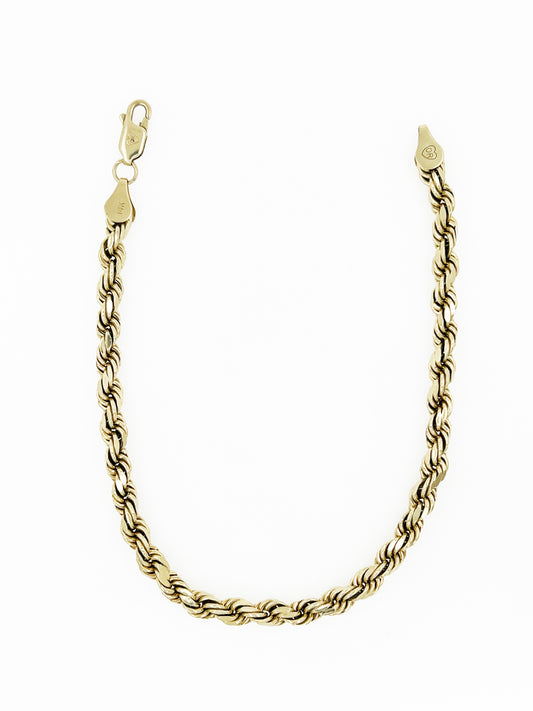 Semi-Hollow Rope Chain Bracelet in 14k Yellow Gold