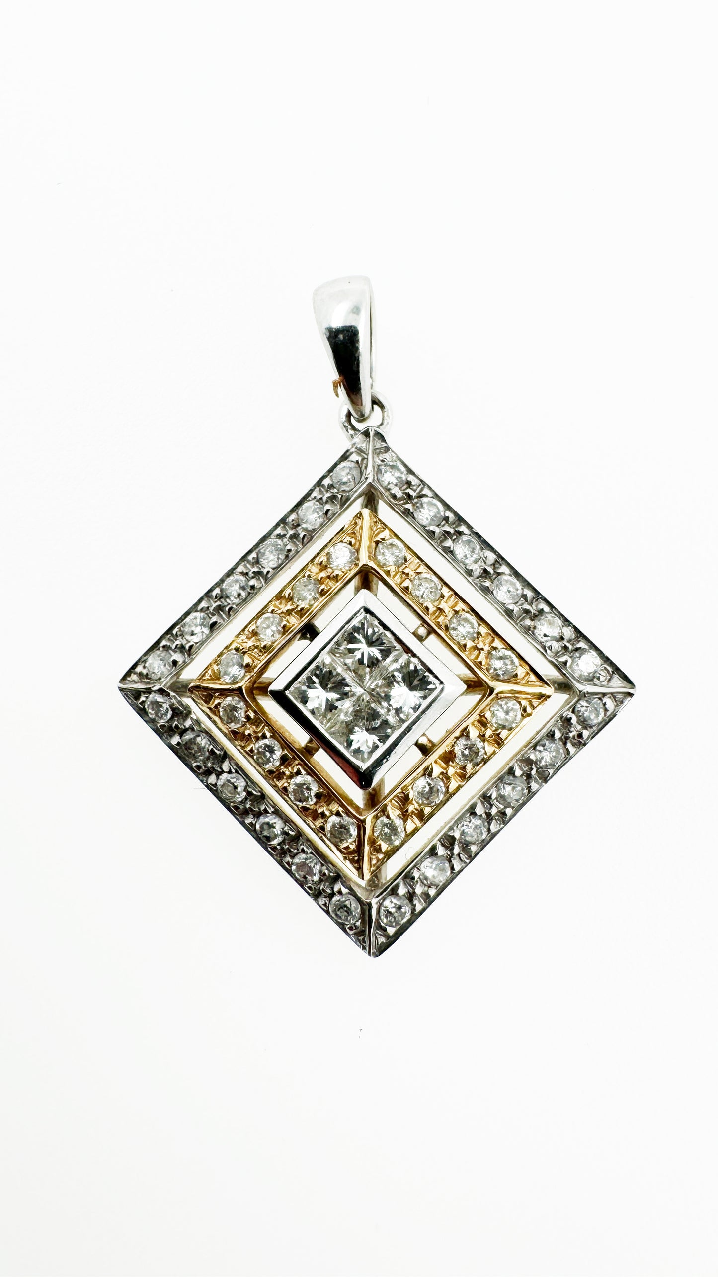 1.25 TCW Natural Diamond Square Pendant in 14k Gold