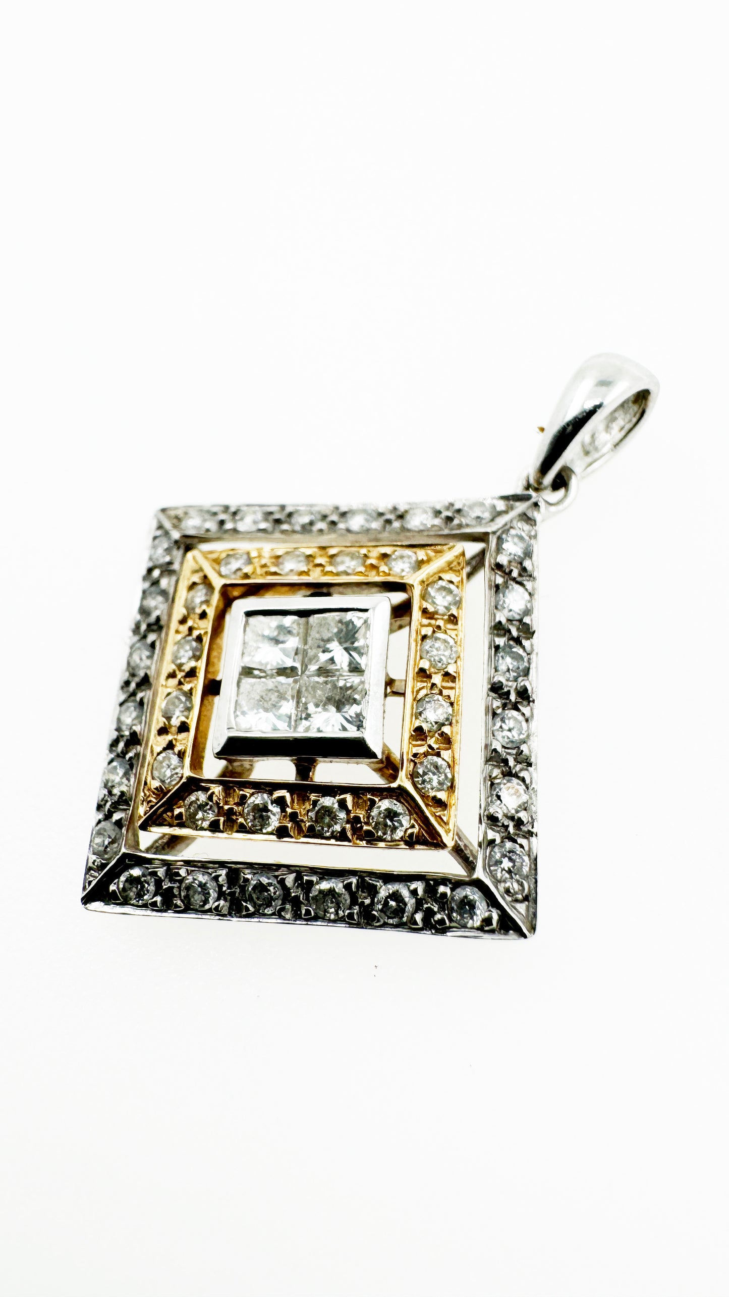 1.25 TCW Natural Diamond Square Pendant in 14k Gold