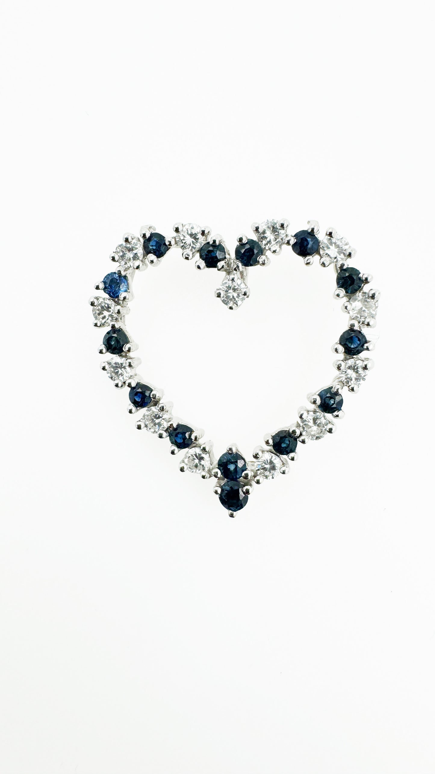 Natural Sapphire & Diamond Heart Pendant in 14k white Gold