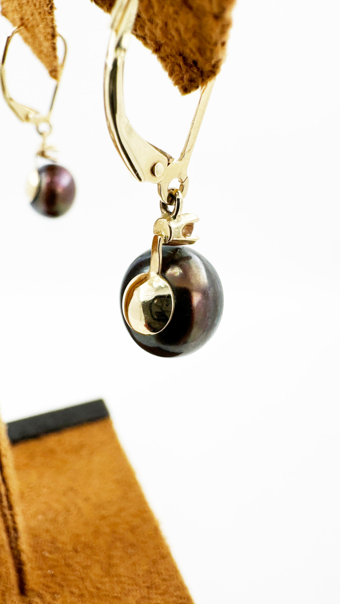 Tahitian Pearl & Diamond Earrings in 14k Yellow Gold