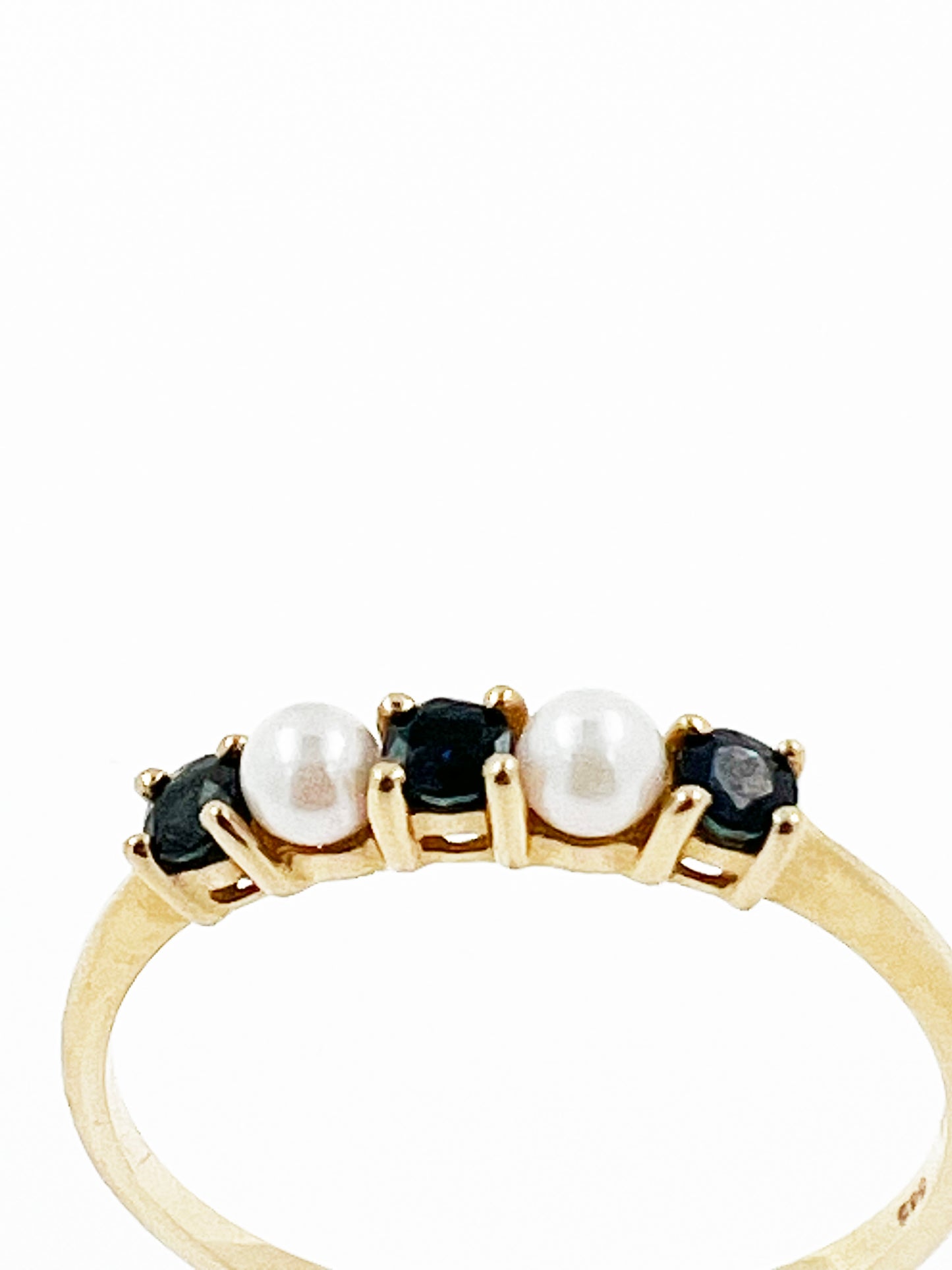 Tiffany & Co. Pearl and Sapphire Stacker Ring in 14k Yellow Gold