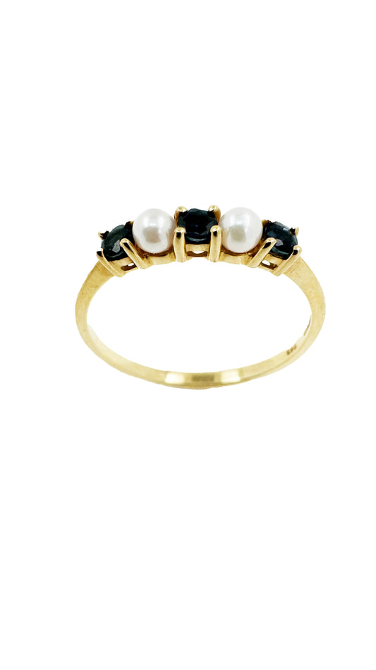 Tiffany & Co. Pearl and Sapphire Stacker Ring in 14k Yellow Gold