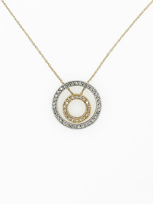 Natural Diamond Double Halo Pendant Set in 14k Gold with 10k Yellow Gold Chain