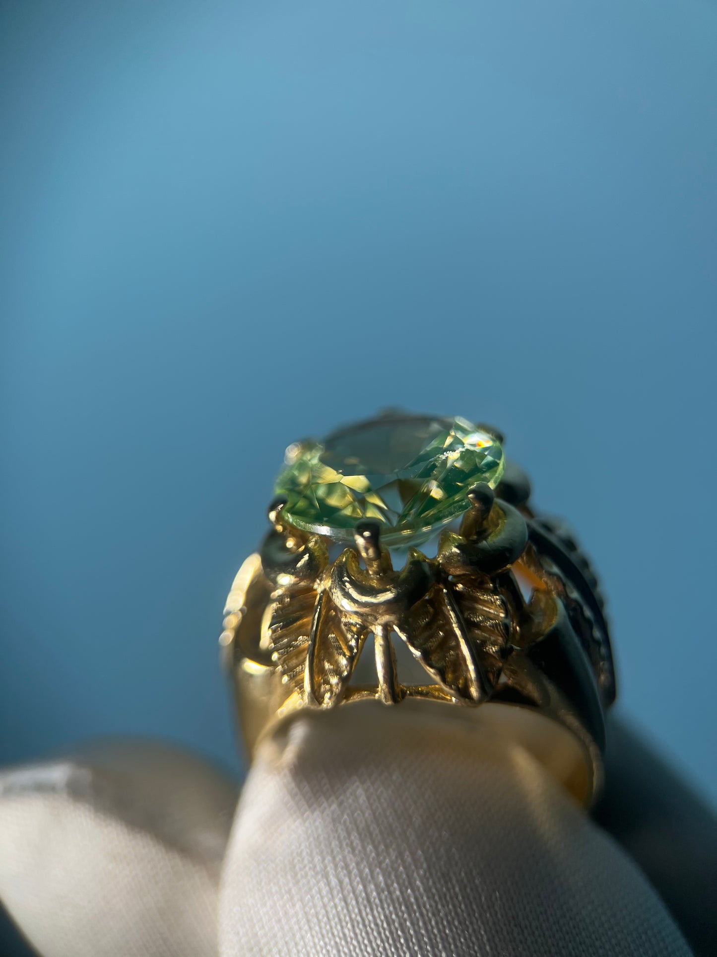 1930’s Leafy Natural Prasiolite Cocktail Ring in 18k Yellow Gold