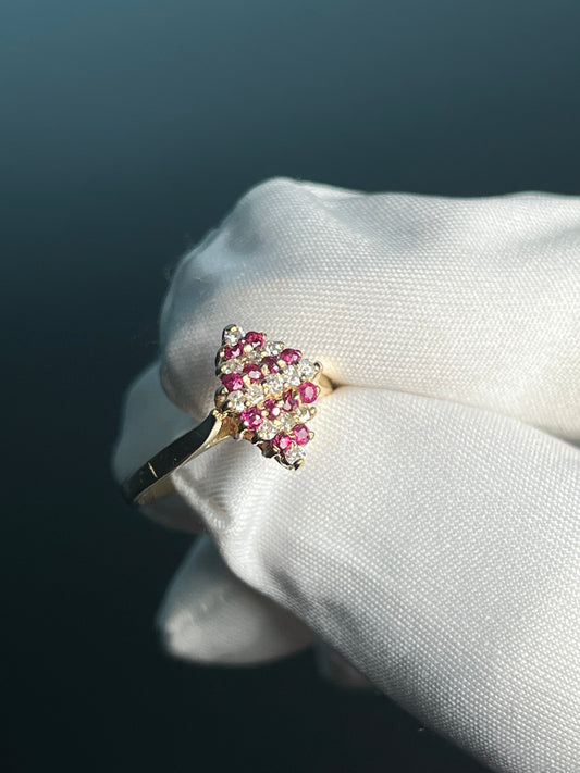 Ruby and Diamond Cluster Ring in 14k Gold