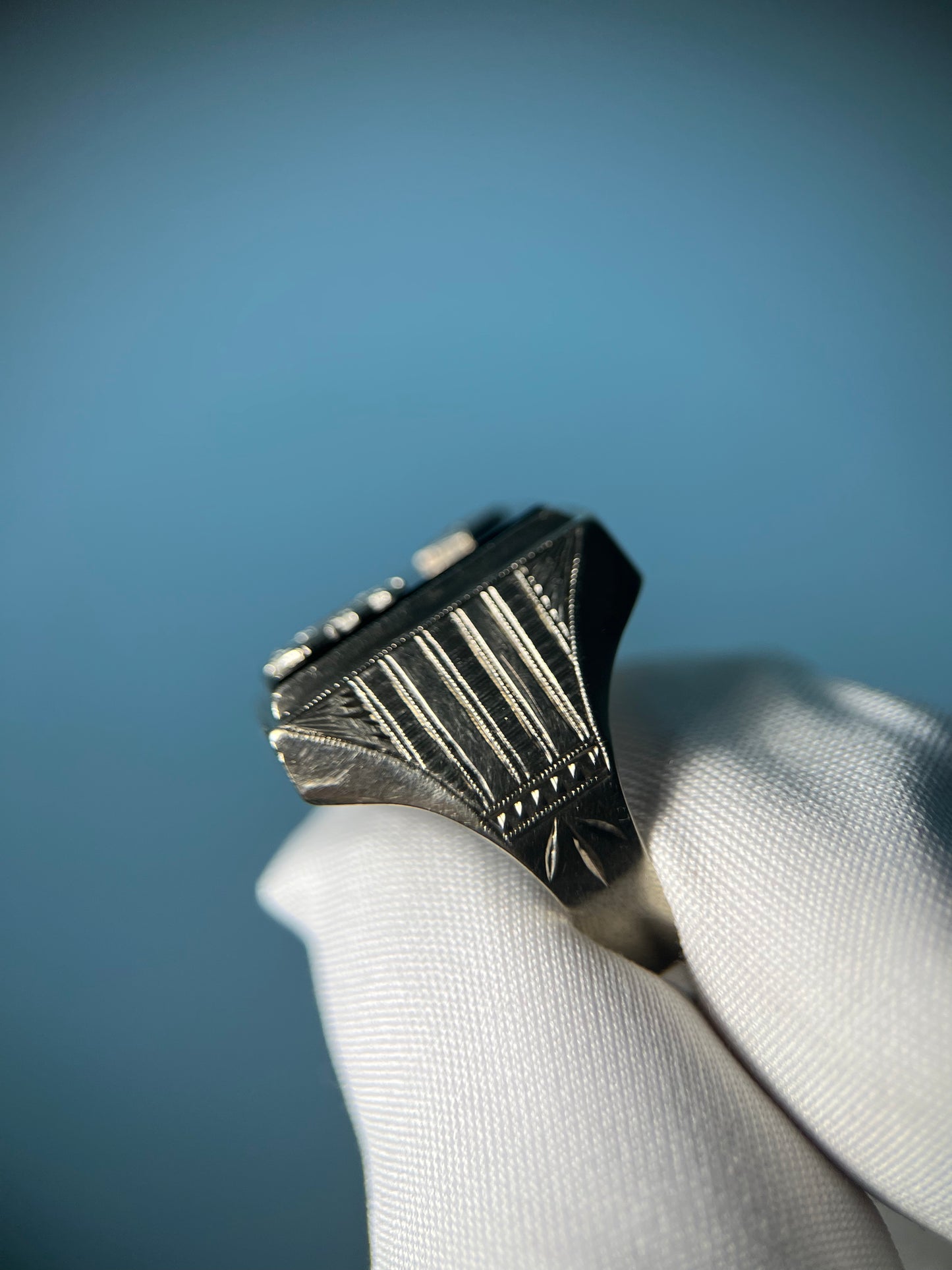 Onyx and Diamond Signet Ring in 10k White Gold