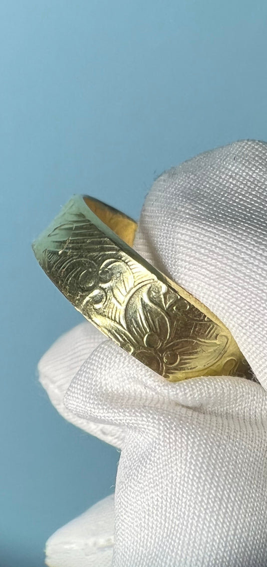 Floral Etched Ring in 14k Yellow Gold By Maxwell The Jeweler