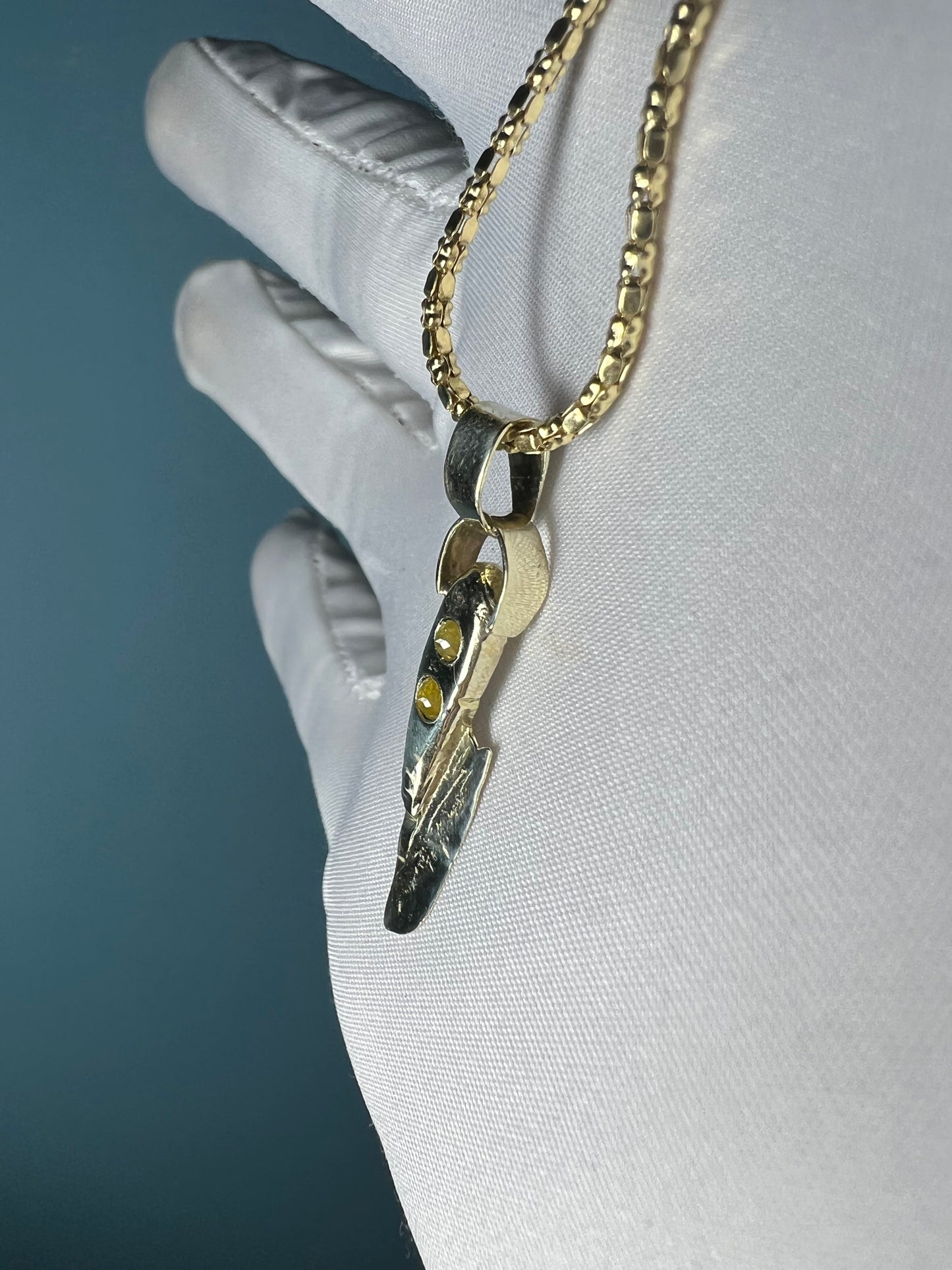 Yellow Diamond Hand-Carved Knife Pendant in 14k Gold By Maxwell The Jeweler