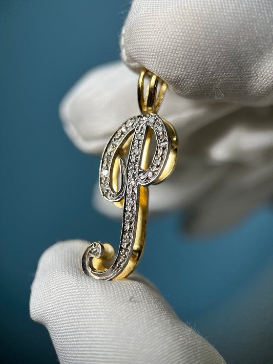 Vintage Diamond “P” Initial Pendent in 14k Yellow Gold