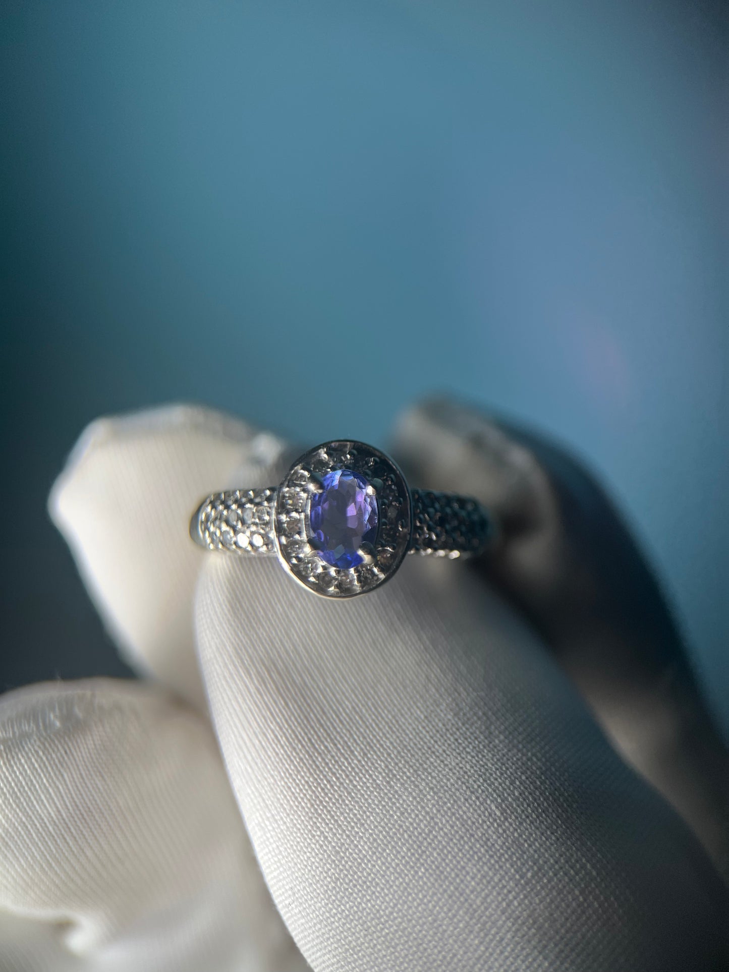 Iolite and Diamond Ring in 10k White Gold
