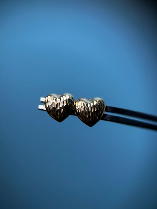 Diamond Cut Heart Earrings in 14k Yellow Gold