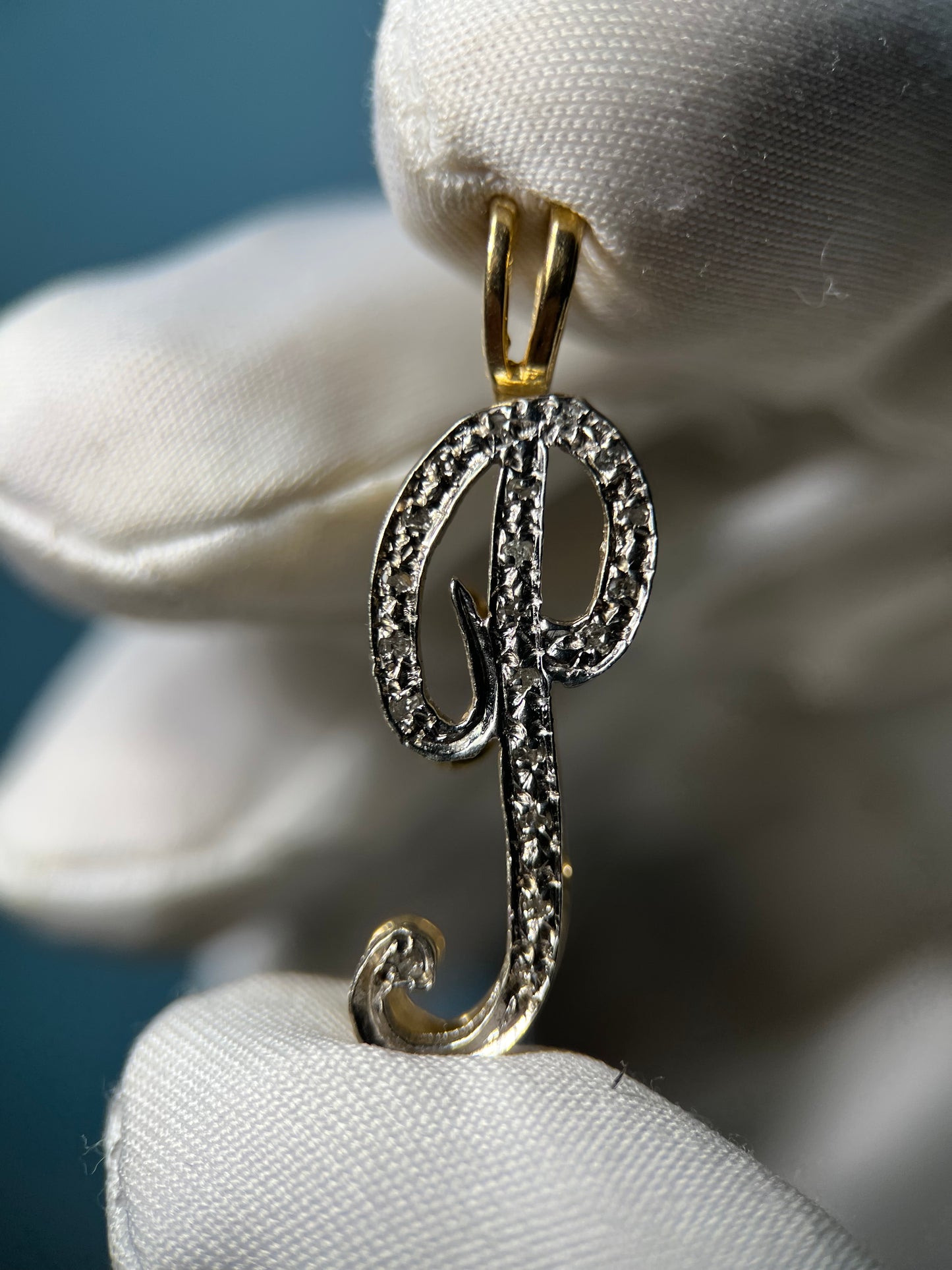 Vintage Diamond “P” Initial Pendent in 14k Yellow Gold