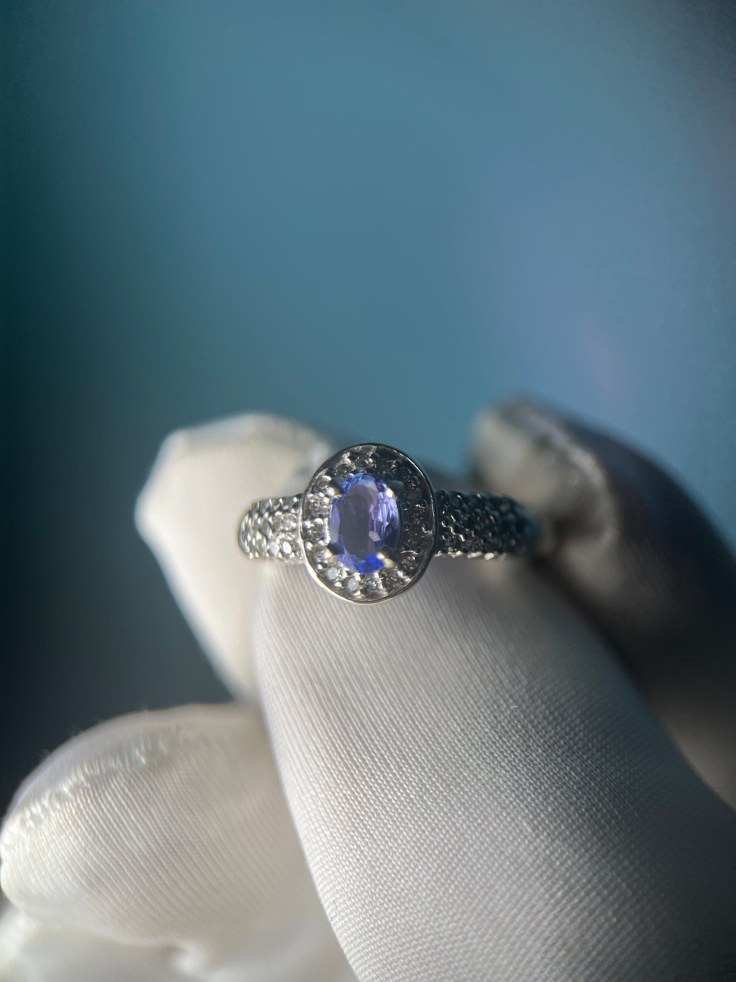 Iolite and Diamond Ring in 10k White Gold